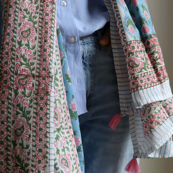 pink/blue tassel scarf