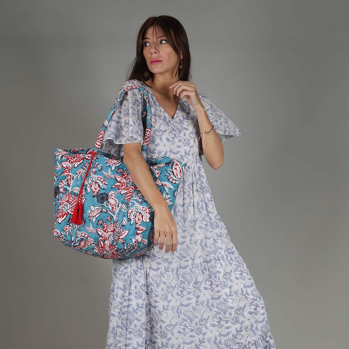 COTTON QUILTED CARRY BAG TURQUOISE BIGGIE BEST