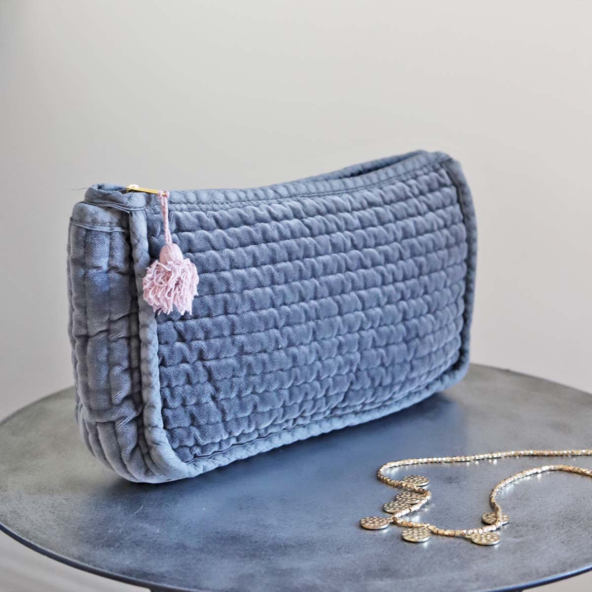 CHARCOAL QUILTED VELVET BAG BIGGIE BEST