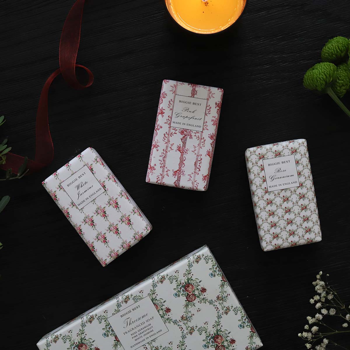 Set 3 Scented Soaps GIFT BOX /ditsy BIGGIE BEST