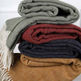 ANNA PURE WOOL THROW - CLARET RED & GREY