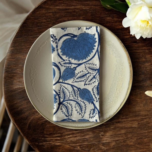 Blue blockprint napkins set /4