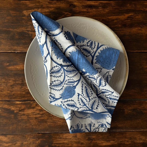 Blue blockprint napkins set /4