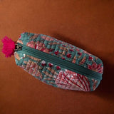 Green floral cosmetic bag