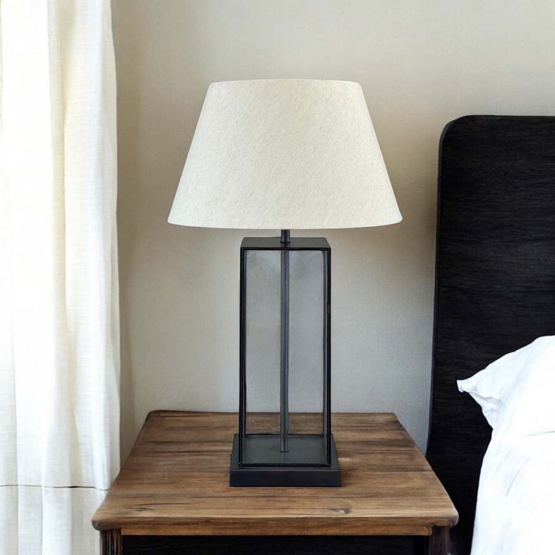 Georgie glass/metal  base & nat shade set