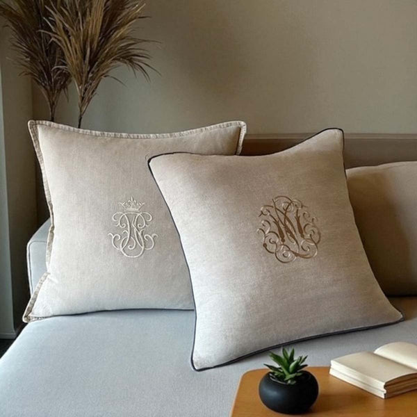 Crown Monogram Cushion, Taupe MD