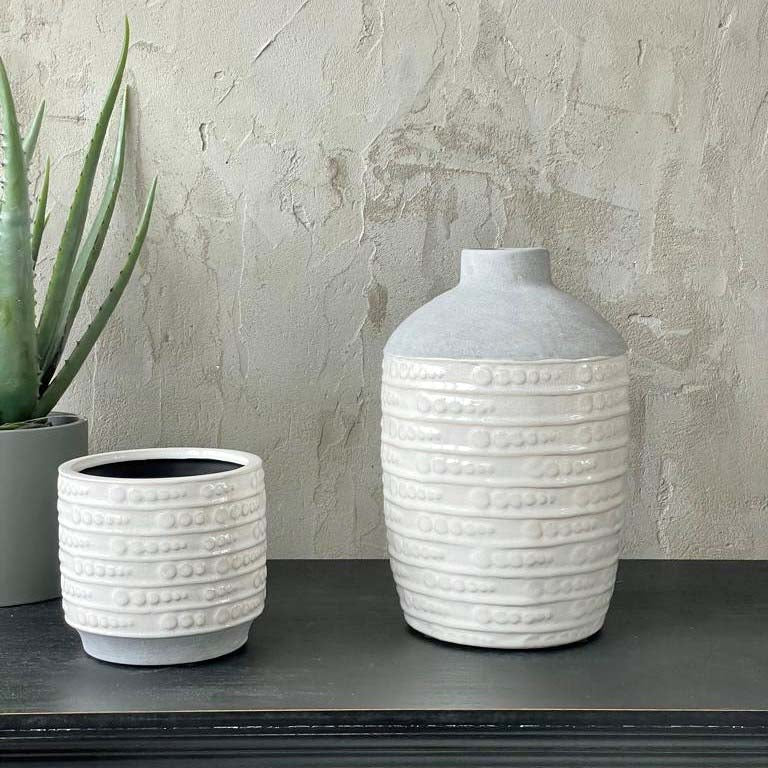 Medium 2 Tone White/Cement pot