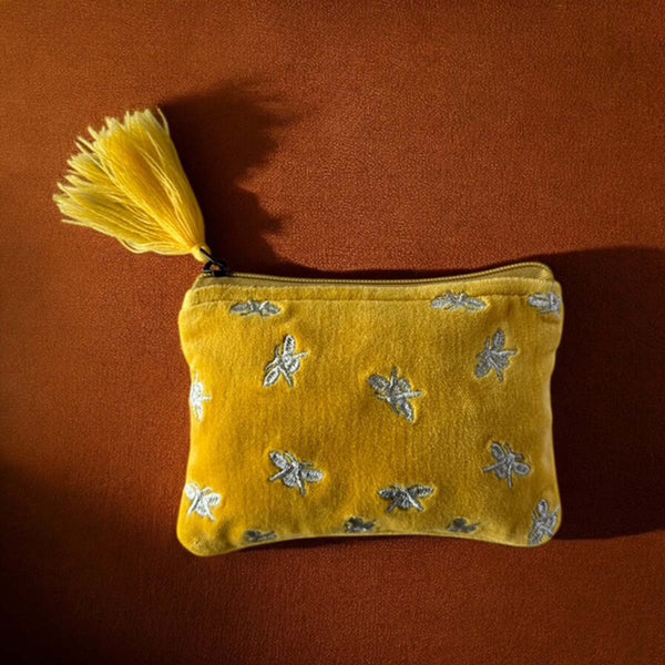 Bumble bee yellow velvet pouch