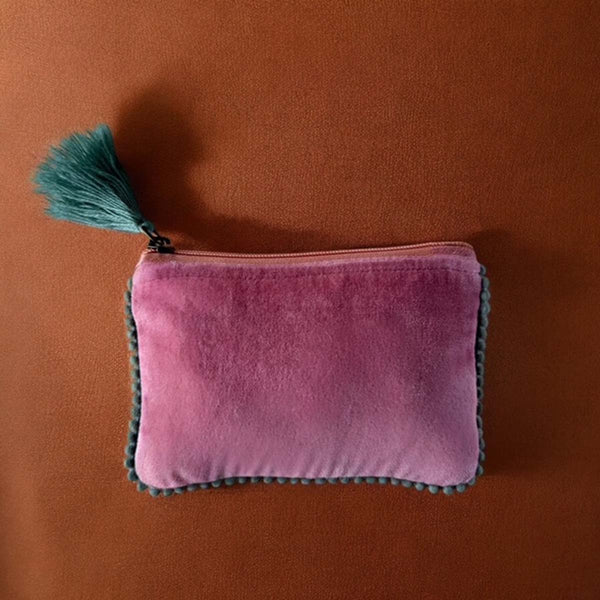 Pink/green trim velvet pouch