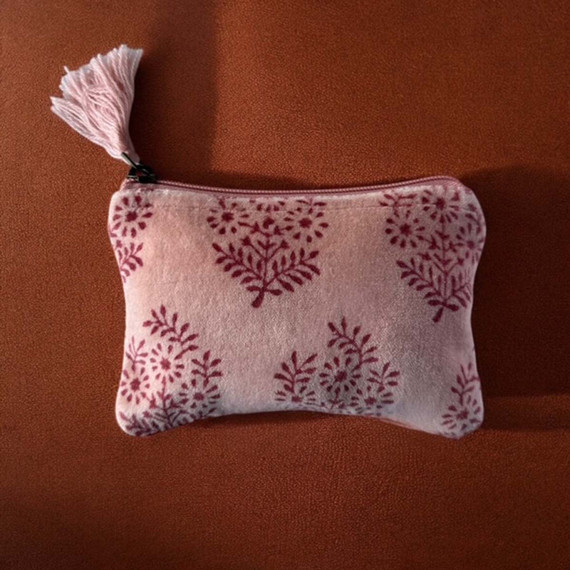 Peach paisley velvet pouch