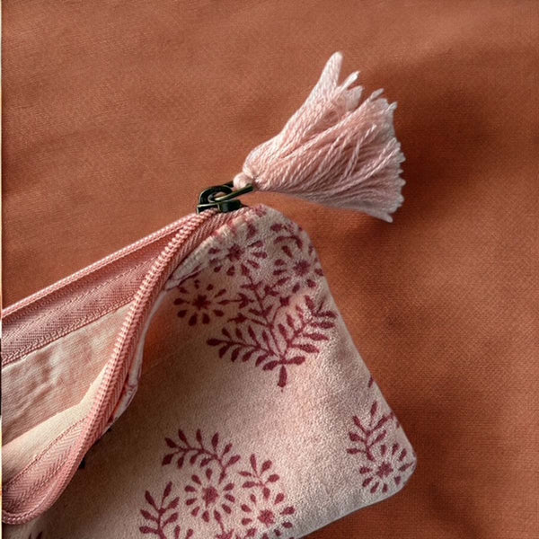 Peach paisley velvet pouch