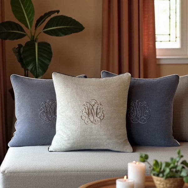 Charcoal /taupe  piped crown cushion 50x50cm MD