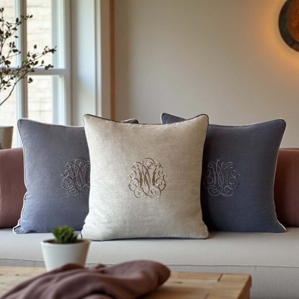 Grey /pale grey piped crown cushion 50x50cm MD