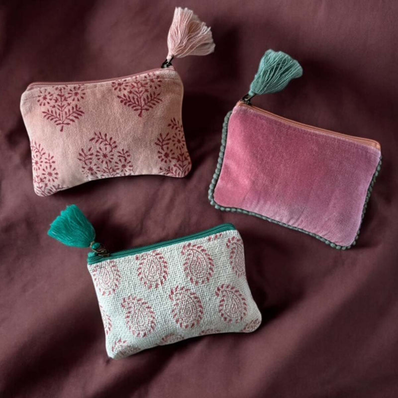 Green tassel paisley cotton pouch