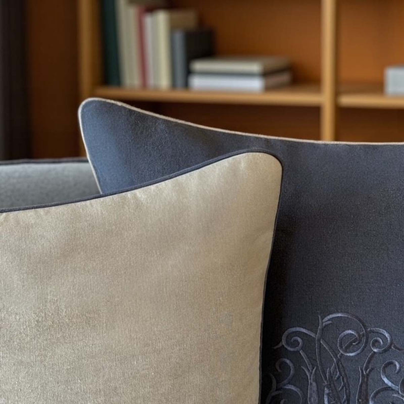 Grey /pale grey piped crown cushion 50x50cm MD