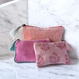 Peach paisley velvet pouch