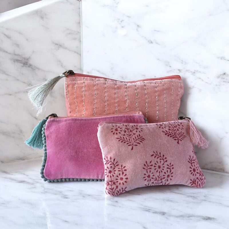 Peach paisley velvet pouch