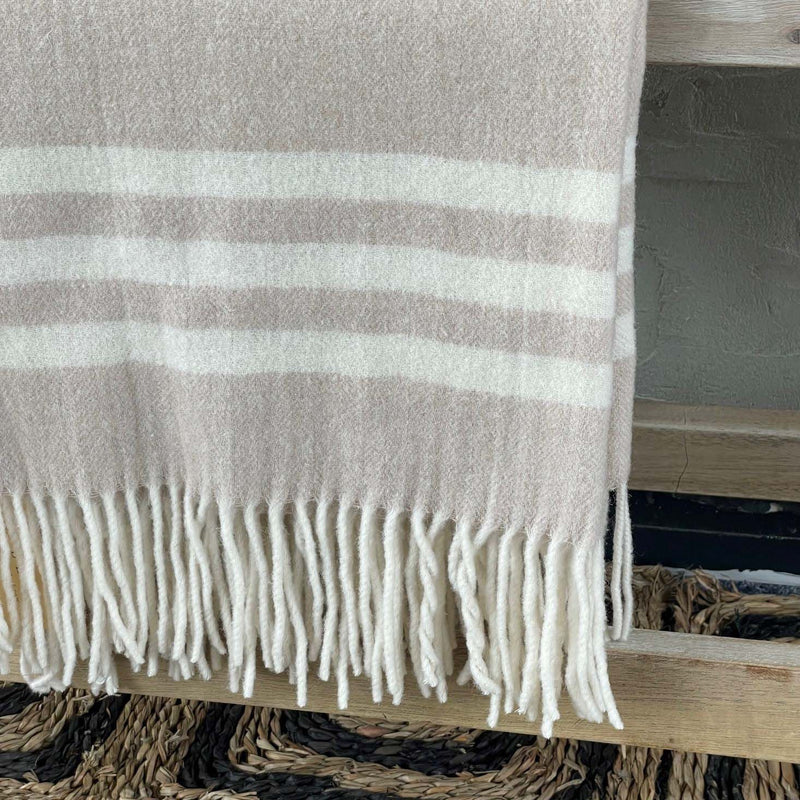 pure wool throw beige/white stripe