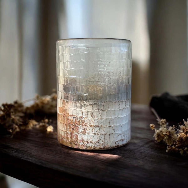 13cm half hammered candle holder (W)