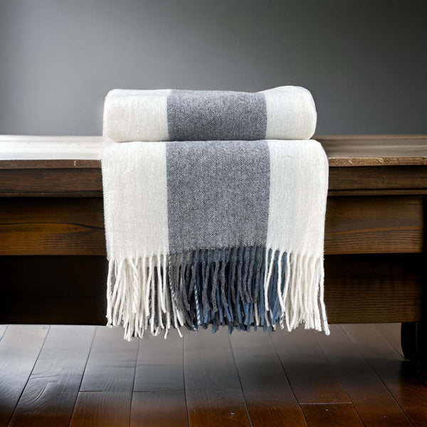 pure wool throw blue / grey  stripe