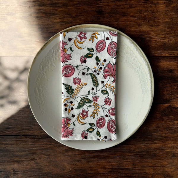 pink green multi set/4 napkins