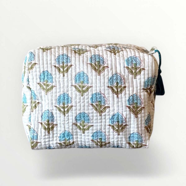 small blue  flower large cosmetic bag