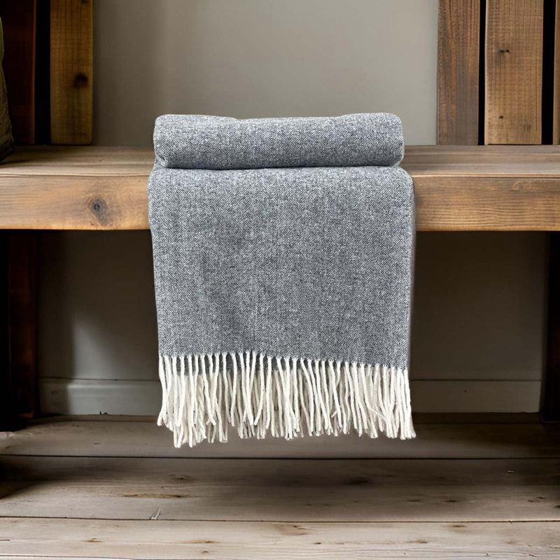 pure wool throw soft grey