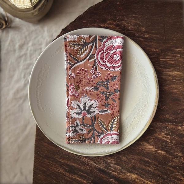 peach  green multi set/4 napkins
