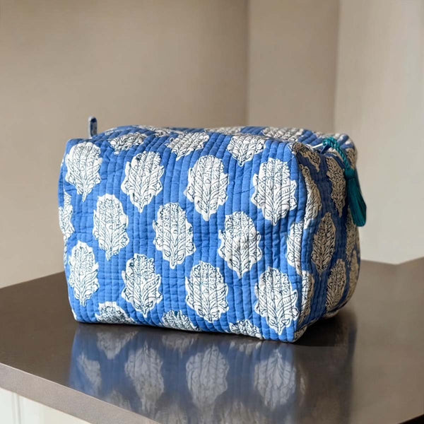 blue block  large cosmetic bag