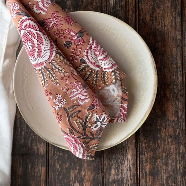peach  green multi set/4 napkins
