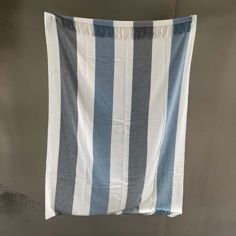 pure wool throw blue / grey  stripe