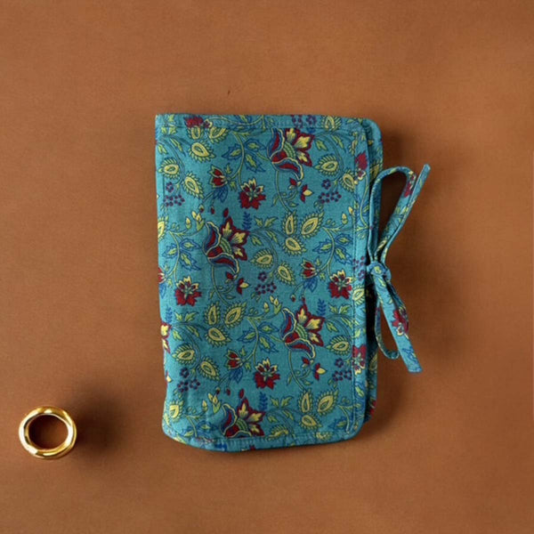 Lrg teal floral jewellery roll