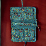 Lrg teal floral jewellery roll