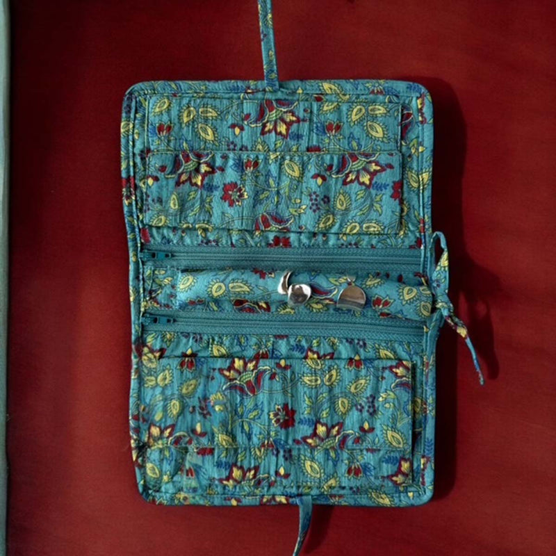 Lrg teal floral jewellery roll