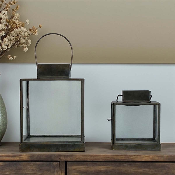 Small aged baki square lantern 15cm