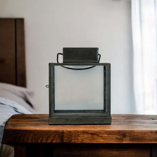 Small aged baki square lantern 15cm