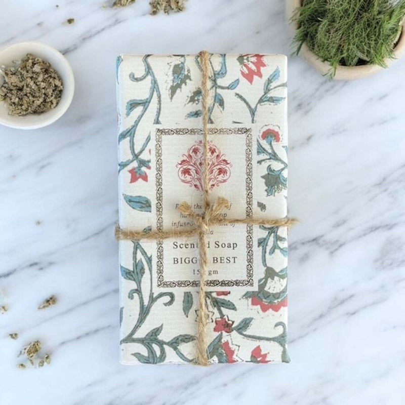 blue & red trellis floral scented soap