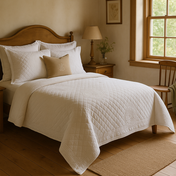 Vintage Stitched Quilted Bedspread Large- White