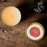 blue & red flower scented candle tin