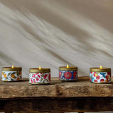 blue & red flower scented candle tin