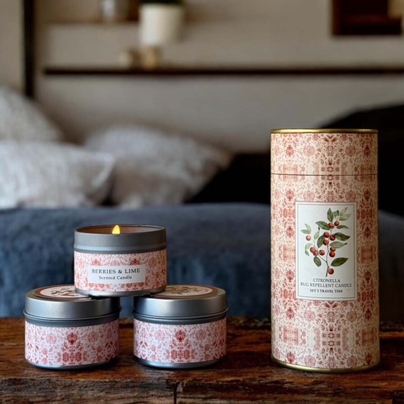 red 3 x citronella candle canister