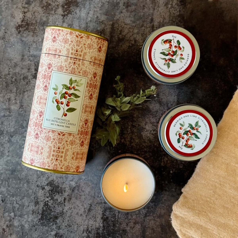 red 3 x citronella candle canister