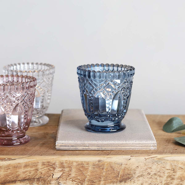 BLUE PRESSED TEALIGHT HOLDER(W)