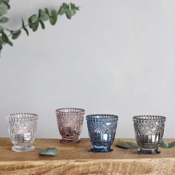 BLUE PRESSED TEALIGHT HOLDER(W)