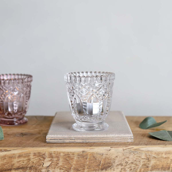 CLEAR PRESSED TEALIGHT HOLDER(W)