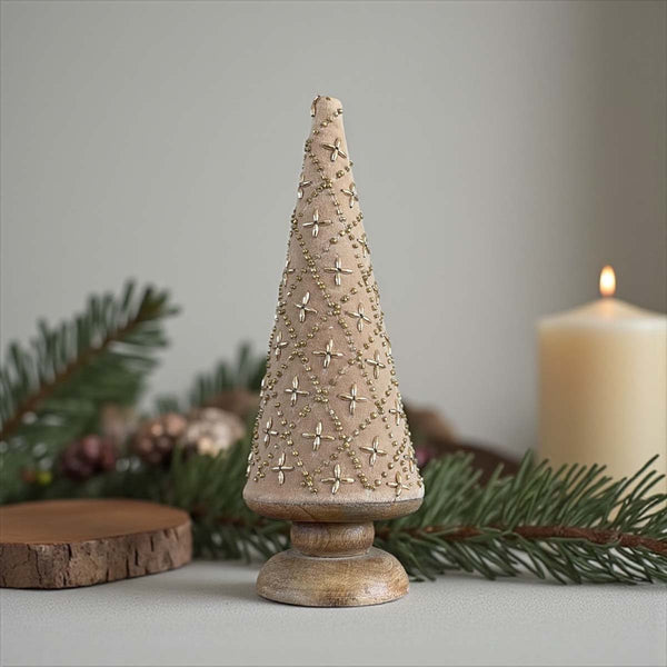 Natural fabric tree - gold beadwork
