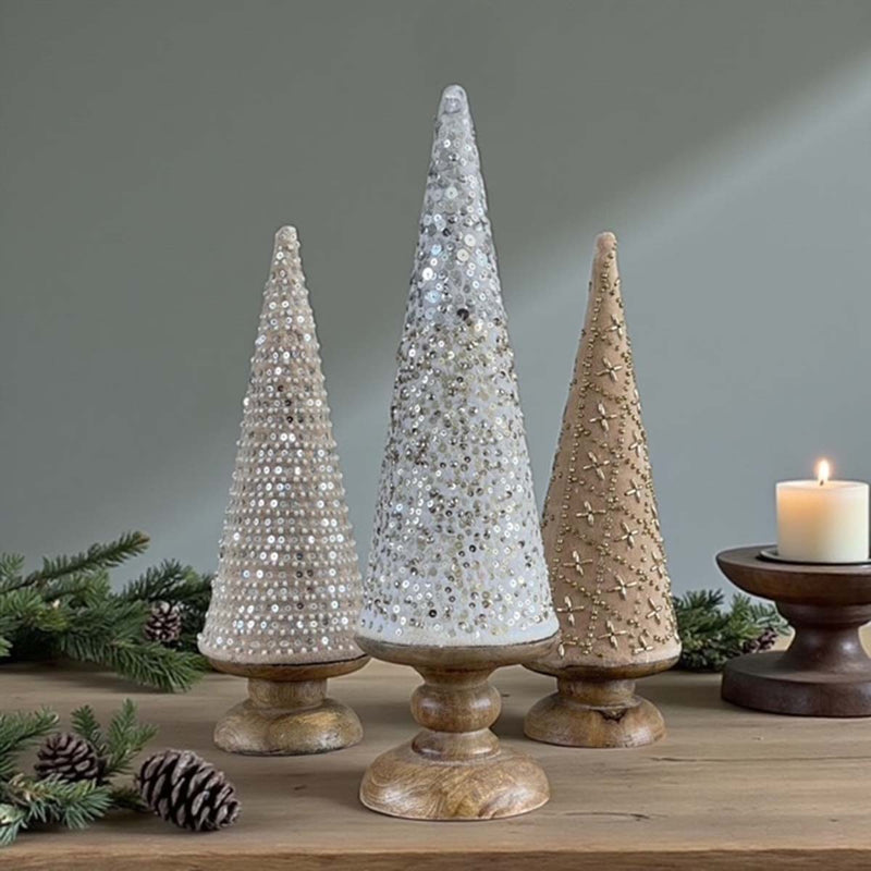 Natural fabric tree - gold beadwork