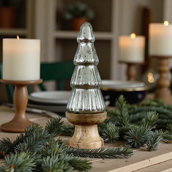 Glass Tree wood base  - silver
