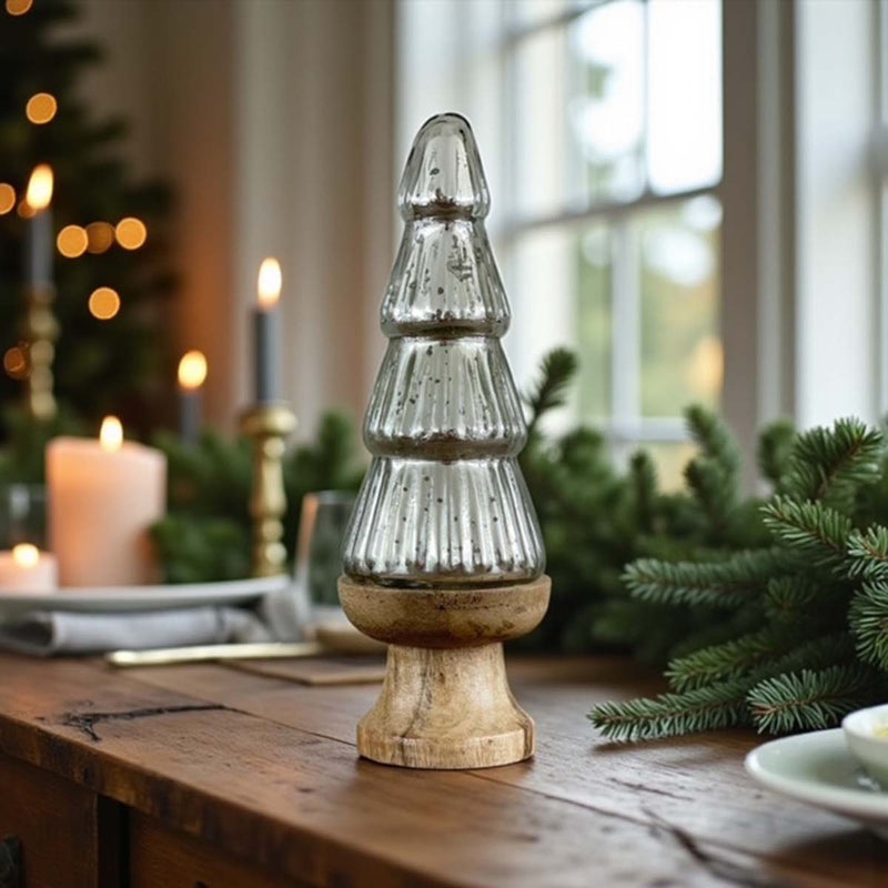Glass Tree wood base  - silver