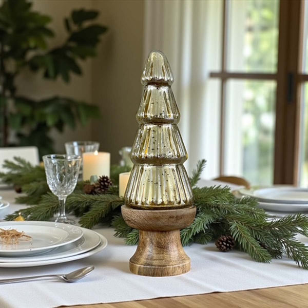 Gold glass tree wood base
